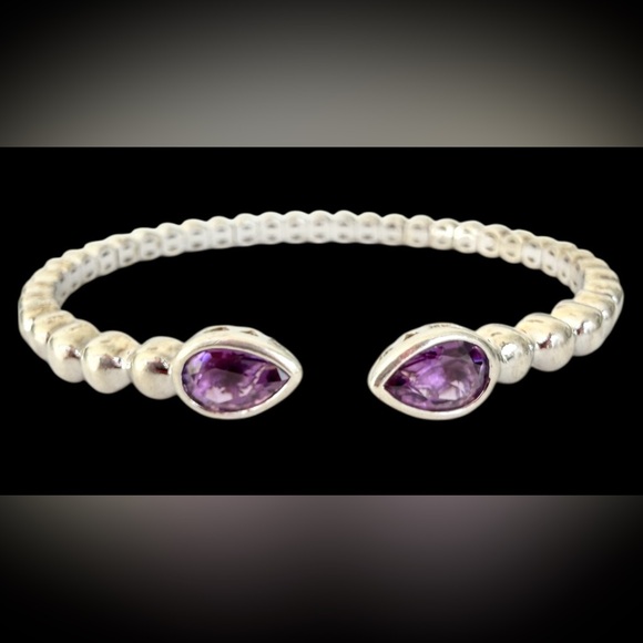 Sterling Silver Bracelet Gabriel & Co Bujukan Pear Shape Amethyst Split Bangle - Picture 5 of 9